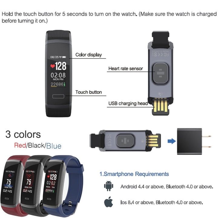 Waterproof Smartwatch Fitness Tracker Heart Rate Monitor