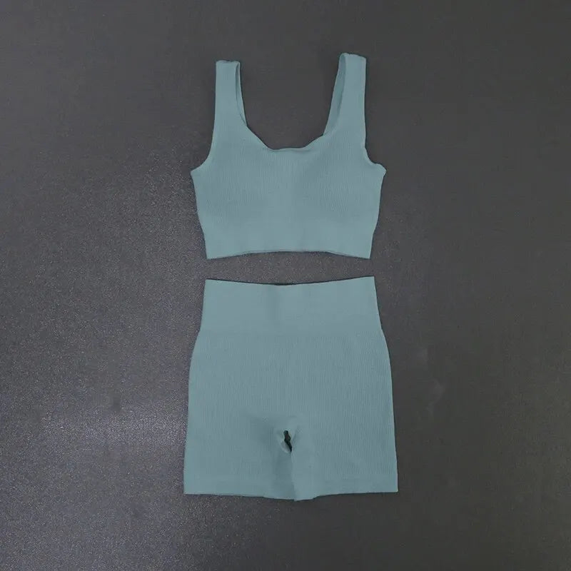 Women's Seamless Ribbed Yoga Activewear Fitness Set