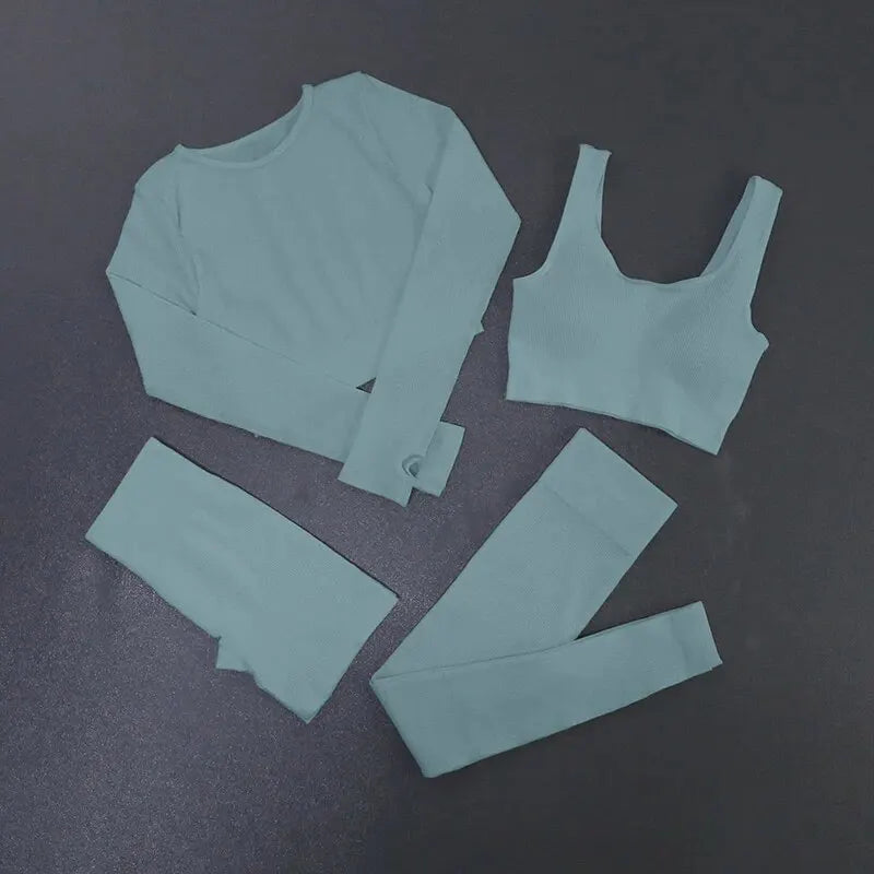 Women's Seamless Ribbed Yoga Activewear Fitness Set
