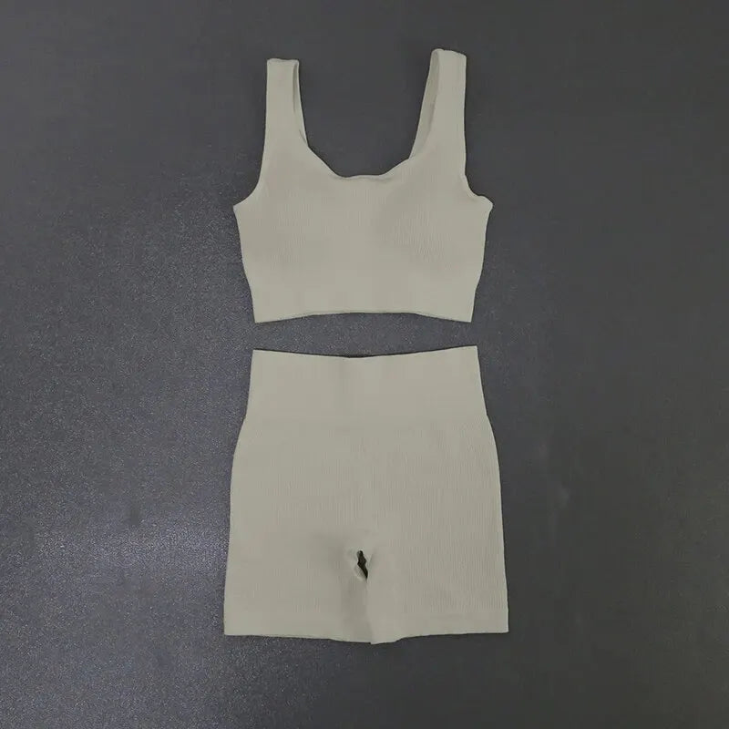 Women's Seamless Ribbed Yoga Activewear Fitness Set