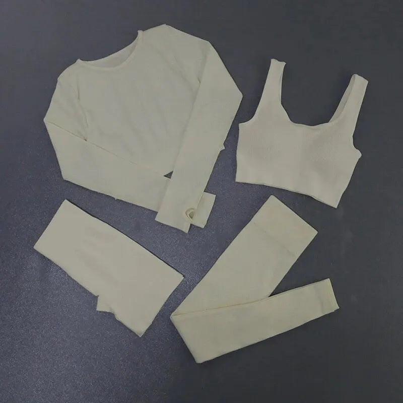 Women's Seamless Ribbed Yoga Activewear Fitness Set