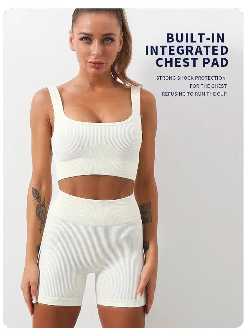Women's Seamless Ribbed Yoga Activewear Fitness Set