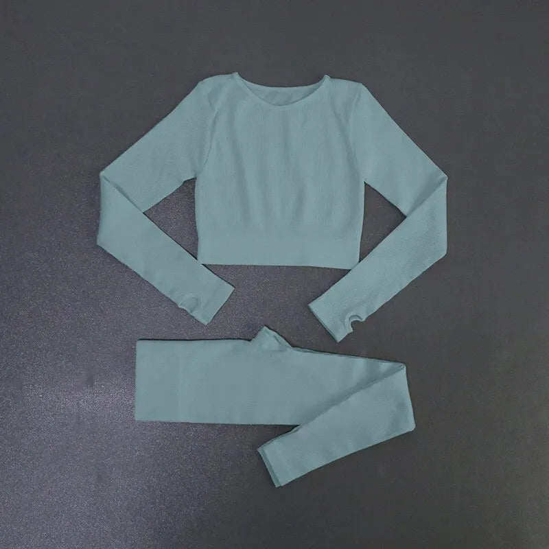 Women's Seamless Ribbed Yoga Activewear Fitness Set