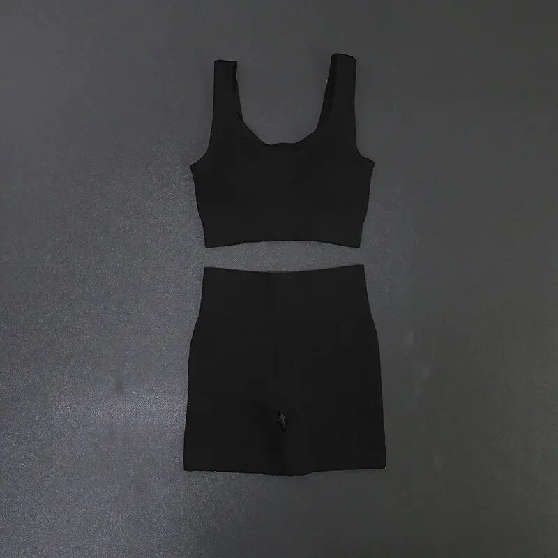 Women's Seamless Ribbed Yoga Activewear Fitness Set