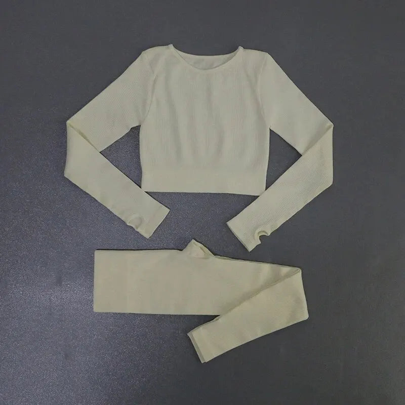Women's Seamless Ribbed Yoga Activewear Fitness Set